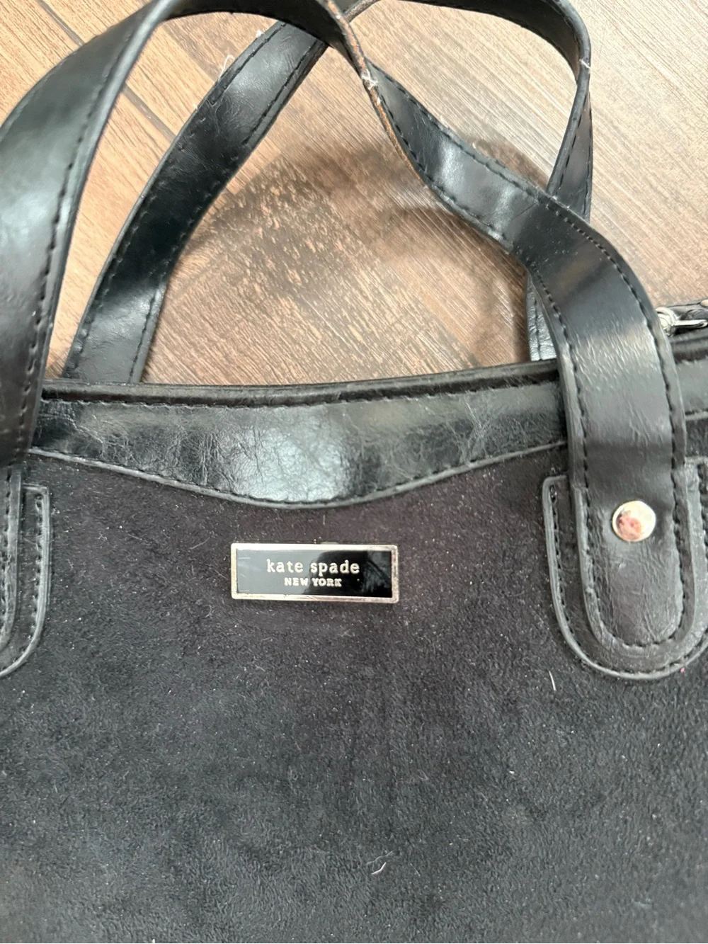 kate spade Black Suede Shoulder Bag with Faux Leather Trim